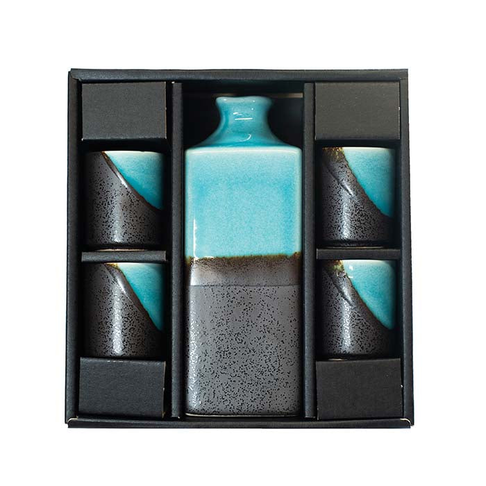 Sake Gift Set For Four - Sky Blue & Grey - Image 3